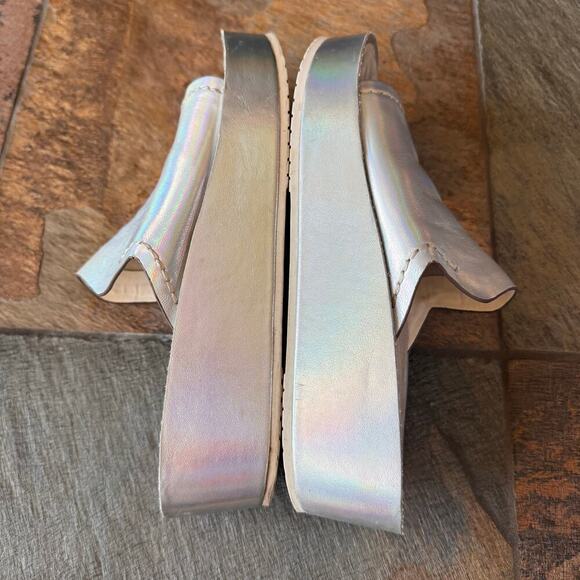 NAKED FEET Reno Platform Slide Sandal In Silver Leather iridescent 7.5 - Picture 7 of 11